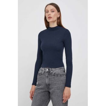 Pepe Jeans longsleeve femei, culoarea albastru marin, cu turtleneck de firma original