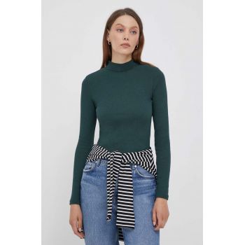 Pepe Jeans longsleeve femei, culoarea verde, cu turtleneck