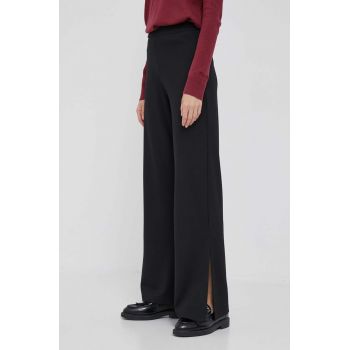 United Colors of Benetton pantaloni femei, culoarea negru, evazati, high waist