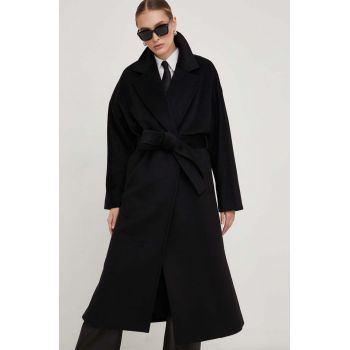 Answear Lab palton de lana culoarea negru, de tranzitie, cu doua randuri de nasturi