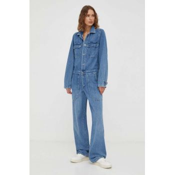 G-Star Raw salopeta jeans bumbac, cu guler