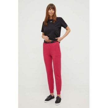 HUGO pantaloni de lounge culoarea roz, neted