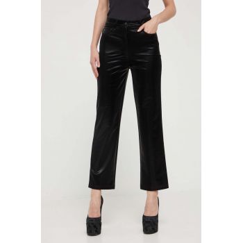 HUGO pantaloni femei, culoarea negru, drept, high waist