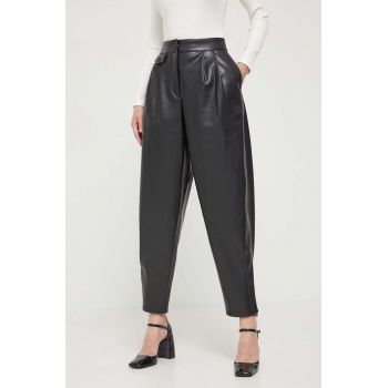 HUGO pantaloni femei, culoarea negru, lat, high waist