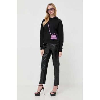 Karl Lagerfeld bluza femei, culoarea negru, cu glugă, cu imprimeu