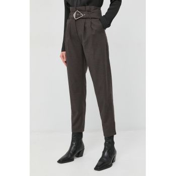 Morgan pantaloni femei, culoarea maro, fason tigareta, high waist