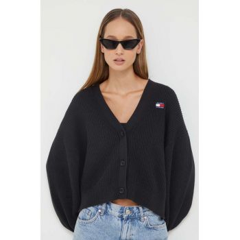 Tommy Jeans cardigan din bumbac culoarea negru