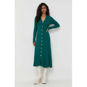 Silvian Heach rochie culoarea verde, midi, evazati