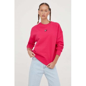 Tommy Jeans hanorac de bumbac femei, culoarea rosu, neted