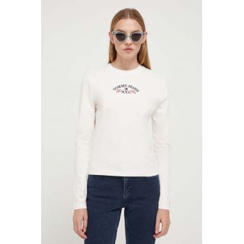 Tommy Jeans longsleeve din bumbac culoarea bej