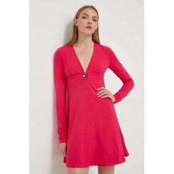 Tommy Jeans rochie culoarea roz, mini, evazati