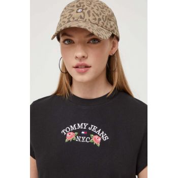 Tommy Jeans tricou din bumbac culoarea negru