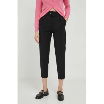 United Colors of Benetton pantaloni femei, culoarea negru, drept, high waist