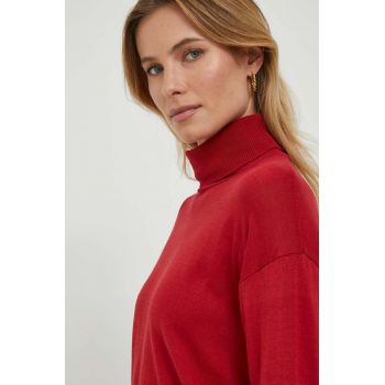 United Colors of Benetton pulover femei, culoarea rosu, light, cu guler