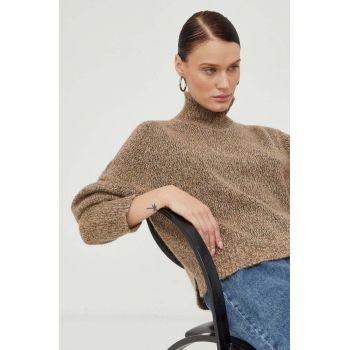 Drykorn pulover din amestec de lana femei, culoarea maro, cu turtleneck de firma original