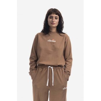 Ellesse hanorac de bumbac Sappan Sweatshirt femei, culoarea maro, cu imprimeu SGM13149-BROWN de firma original
