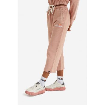 Ellesse pantaloni de trening din bumbac Taran Cropped Jog culoarea roz, medium waist SGM14012-PINK