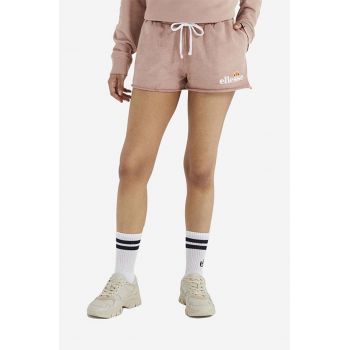 Ellesse pantaloni scurți din bumbac Colieur culoarea roz, cu imprimeu, medium waist SGM14015-PINK