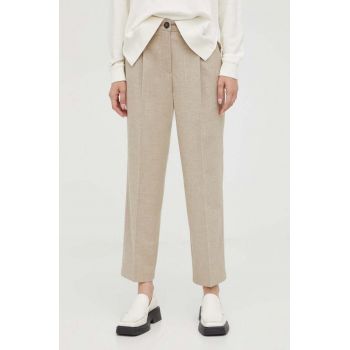 Marc O'Polo pantaloni femei, culoarea bej, drept, high waist