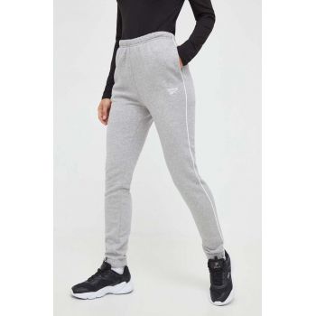 Reebok pantaloni de trening culoarea gri, melanj de firma original