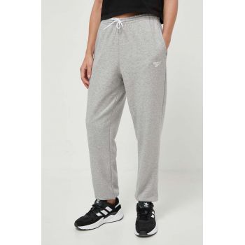 Reebok pantaloni de trening culoarea gri, melanj