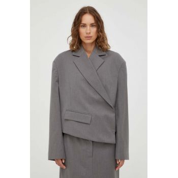 Remain sacou din lana culoarea gri, oversize, neted de firma original