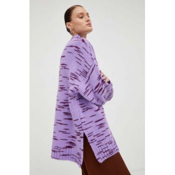 Samsoe Samsoe pulover din amestec de lână femei, culoarea violet, cu turtleneck de firma original