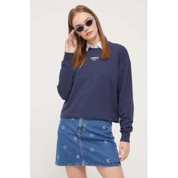 Tommy Jeans bluza femei, culoarea albastru marin, cu imprimeu