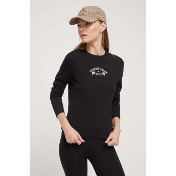 Tommy Jeans longsleeve din bumbac culoarea negru