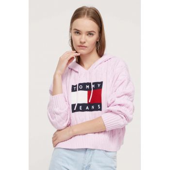 Tommy Jeans pulover femei, culoarea roz DW0DW16528 ieftin