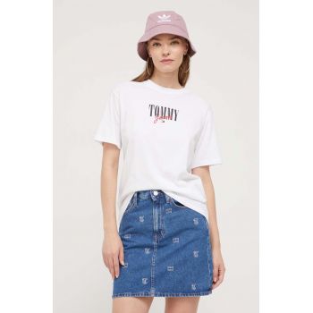 Tommy Jeans tricou din bumbac culoarea alb