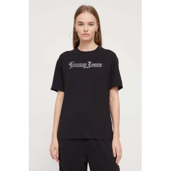 Tommy Jeans tricou din bumbac culoarea negru