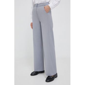 United Colors of Benetton pantaloni femei, culoarea gri, lat, high waist