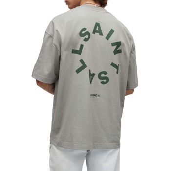 AllSaints longsleeve din bumbac TIERRA CREW culoarea gri, cu imprimeu