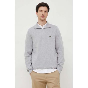 Lacoste pulover de bumbac culoarea gri, cu guler