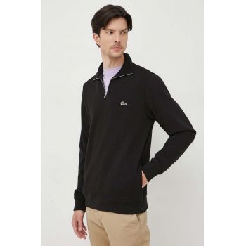 Lacoste pulover de bumbac culoarea negru, cu guler