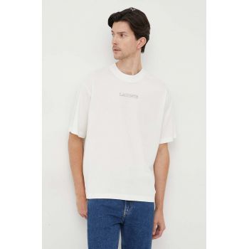 Lacoste tricou din bumbac culoarea alb, cu imprimeu ieftin