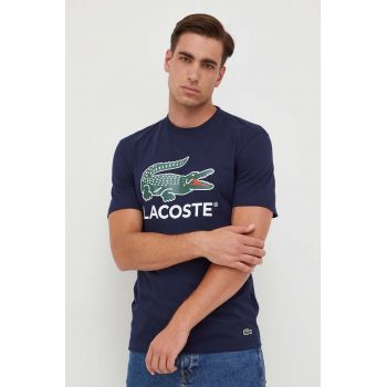 Lacoste tricou din bumbac culoarea albastru marin, cu imprimeu