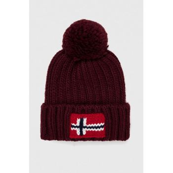 Napapijri caciula din amestec de lana culoarea bordo, din tricot gros