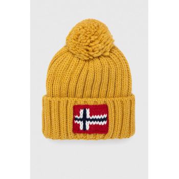 Napapijri caciula din amestec de lana culoarea galben, din tricot gros