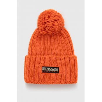 Napapijri caciula din amestec de lana culoarea portocaliu, din tricot gros
