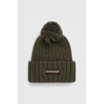 Napapijri caciula din amestec de lana culoarea verde, din tricot gros