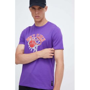Puma tricou din bumbac culoarea violet, cu imprimeu ieftin
