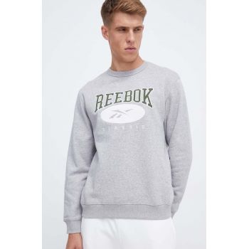 Reebok Classic bluza barbati, culoarea gri, cu imprimeu
