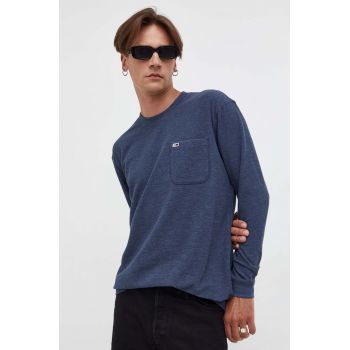 Tommy Jeans longsleeve barbati, culoarea albastru marin, melanj