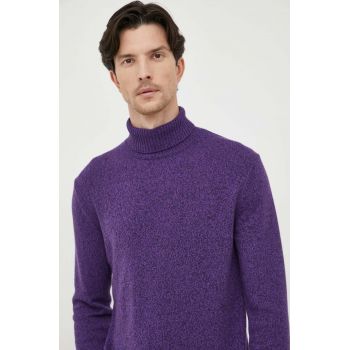 United Colors of Benetton pulover din amestec de lana barbati, culoarea violet, light, cu guler de firma original