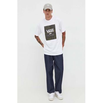 Vans tricou din bumbac culoarea alb, cu imprimeu