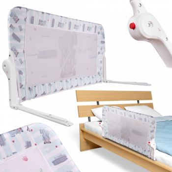 Bariera de protectie pentru pat copii, Ikonka, pliabila, cu cadru metalic, dimensiune 90 x 48.5 cm, Elefant