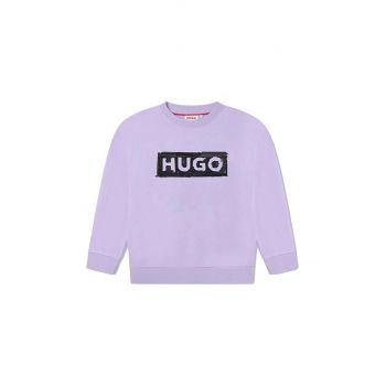 HUGO bluza copii culoarea violet, cu imprimeu