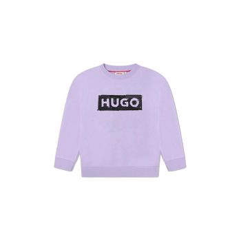 HUGO bluza copii culoarea violet, cu imprimeu ieftina